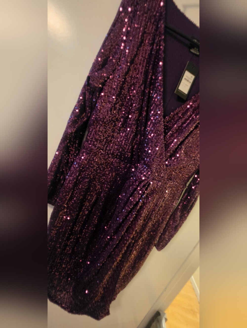 NWT! City Chic Violet Sequin Wrap-Front Long Sleeve Dress Razzle - XS/14 - Picture 8 of 8
